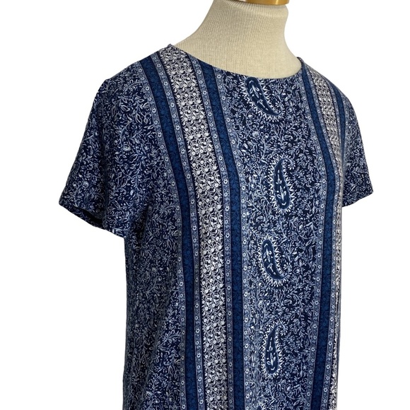 J.JILL Blue Paisley Border Print Summer Knit Casual Dress in Blue Delft S EUC - Picture 4 of 12